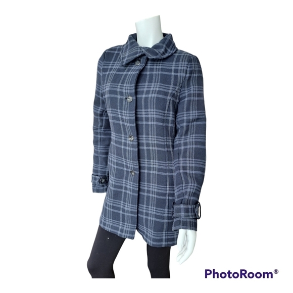 Daniel Hechter Paris navy blue plaid coat jacket trench - Picture 4 of 15